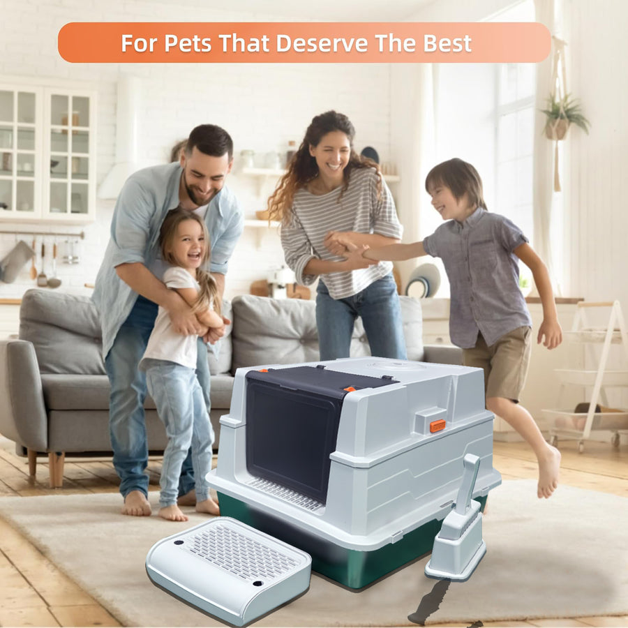 Lifestyle scene For Pets That Deserve The Best: the SU-01 on a living room rug with a happy family playing in the background