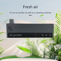 W6 Mini wall-mounted air purifier in black on a leafy green background with fresh air and scenting machine text