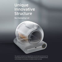 Cutaway view of the X30 highlighting the integrated rotating waste bin and barrel, with No Clamping Cat safety text
