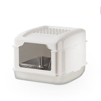 S5 enclosed white modular stainless steel cat litter box on white background with PETSTAR logo