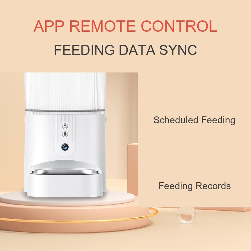 App Remote Control Feeding Data Sync graphic showing the X42 feeder with scheduled feeding and feeding records labels
