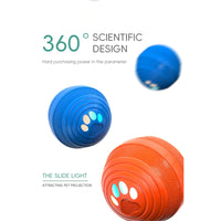 Q6 automatic bouncing dog ball in blue and orange with paw-print LED lights, 360-degree scientific design
