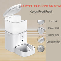 4-Layer Freshness Seal diagram: lid lock, hopper lock, sealing ring and desiccant box on the X42 with the lid open and bowl