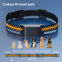 Size and specification diagram for the C9 GPS collar, showing 25 inch strap, 8 to 120 lbs range and sample pets.