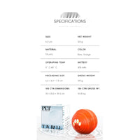 Size and specification diagram for the Q6 bouncing dog ball: 6.5 cm, 120 g, TPU plus PC, 300 mAh, with retail box