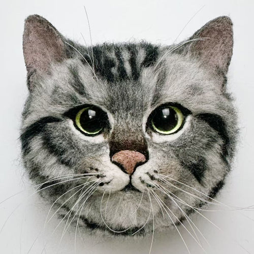 American Shorthair Silver Tabby Cat Needle Felting Tutorial — Realistic Cat Head - digital download cover