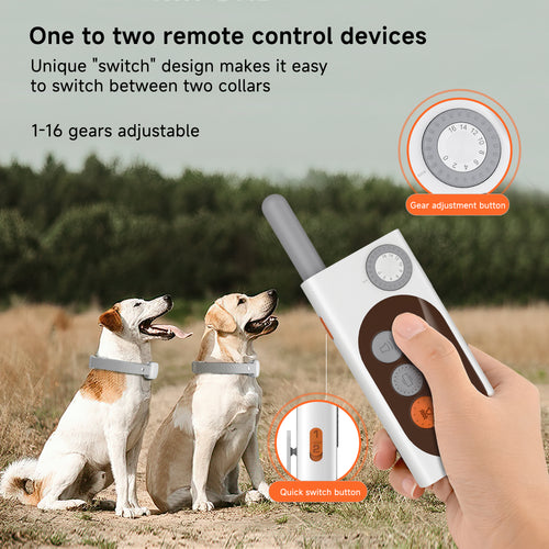X03 — one remote controls up to two collars, 16 adjustable levels