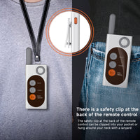 X03 — remote with safety clip, fits pocket or lanyard