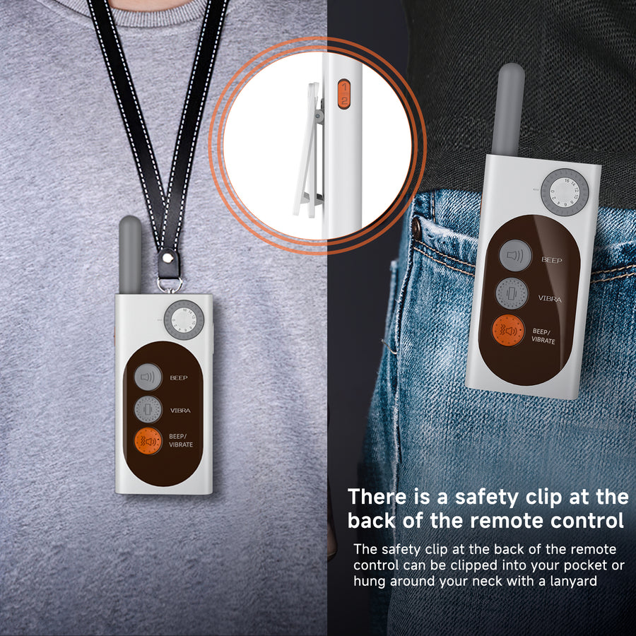 X03 — remote with safety clip, fits pocket or lanyard