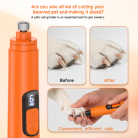 Before and after comparison of a dog's nails and a hand using the M06 pet nail grinder on a paw.